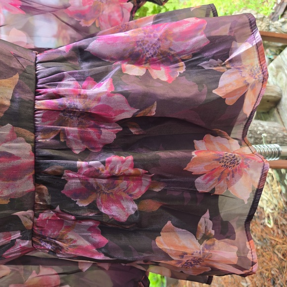 Thirty Thirty Black With Pink Floral Peplum Baby Doll Poof Sleeve Top - Picture 4 of 13